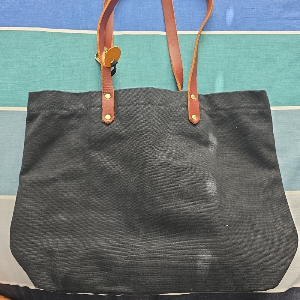 R. Riveter RR202 USA Handmade Black Canvas Tote Bag with Brown Handles - Picture 4 of 8